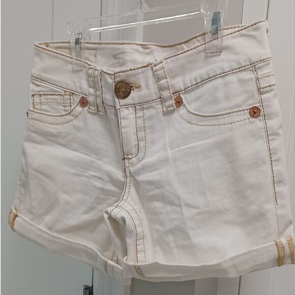 Seven7 Roll up Shorts Ivory with Gold Stitching Sz 27 Jeans - Picture 2 of 12